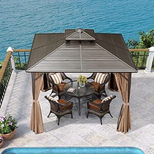 sun rdpp outdoor hardtop gazebo, galvanized steel double vented roof pergolas aluminum frame with netting and curtains, for patios