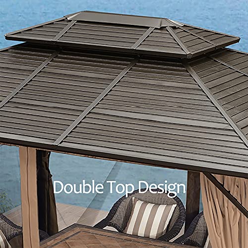 SUN RDPP Outdoor Hardtop Gazebo, Galvanized Steel Double Vented Roof Pergolas Aluminum Frame with Netting and Curtains, for Patios