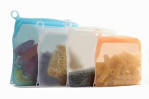 all- purpose reusable silicone ziplock bag | stand-up: small, medium, large | space saver | travel essentials, make-up | meal prep | storage | bpa free | latex free| pvc free (set of 4)