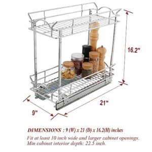 OCG Slide Out Cabinet Organizer for Narrow Cabinet (9" W X 21" D), 2 Tier Pull Out Shelves Slim Sliding Cabinet Organizer and Storage, Chrome