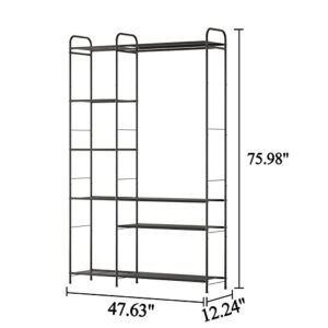 Wisdom Star Garment Rack with Shelves for Hanging Clothes, Free-Standing Clothes Rack with Shelves for Bedroom, Bathroom, Metal Clothes Racks for Hanging Clothes, Coats, Skirts, Shoes, Large, Black