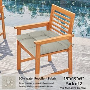 FUNHOME All Weather Patio Furniture Tufted Seat Cushion with Tie,19" x 19",Pack of 2,Waterproof Patio Chair Pads for Garden Patio Outdoor Decor-Light Brown