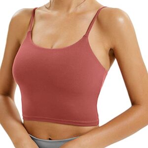match womens padded sports bra fitness workout running yoga tank top (stone red, l)