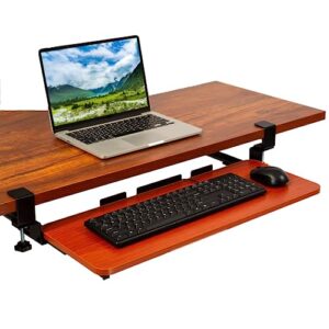 tokpela keyboard tray under desk for corner l shaped desk, ergonomic corner desk keyboard tray，under the desk slide out computer keyboard & mouse tray， 27.28" w x 11.85" d x 0.83”h (dark walnut)
