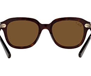 Ray-Ban RB4398F Erik Low Bridge Fit Square Sunglasses, Havana/Polarized Brown, 53 mm