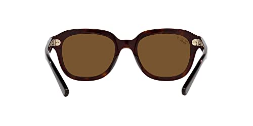 Ray-Ban RB4398F Erik Low Bridge Fit Square Sunglasses, Havana/Polarized Brown, 53 mm