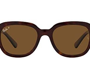 Ray-Ban RB4398F Erik Low Bridge Fit Square Sunglasses, Havana/Polarized Brown, 53 mm