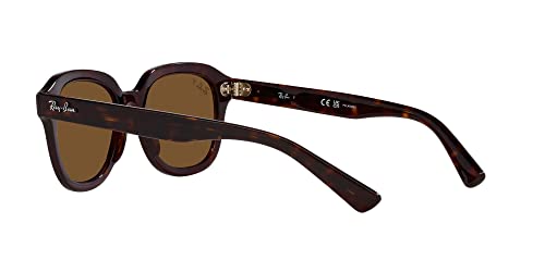 Ray-Ban RB4398F Erik Low Bridge Fit Square Sunglasses, Havana/Polarized Brown, 53 mm