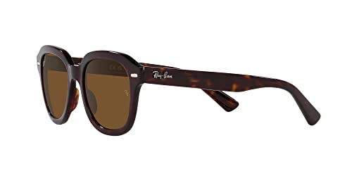 Ray-Ban RB4398F Erik Low Bridge Fit Square Sunglasses, Havana/Polarized Brown, 53 mm