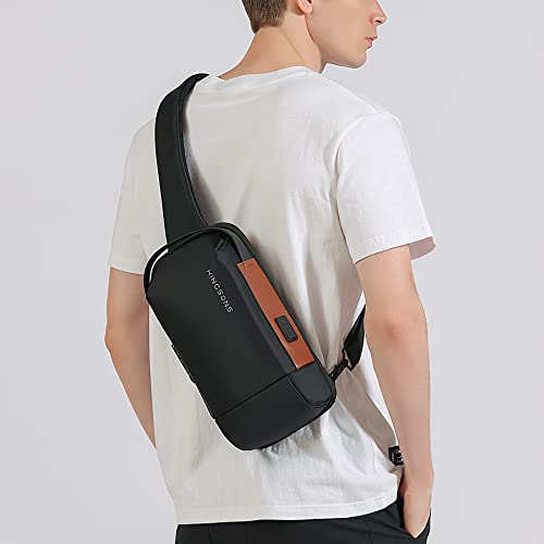 Kingsons Crossbody Bag Sling Backpack - Mini Anti theft Travel Sling Man Bag with Charging Port, Small Chest Shoulder Side Backpack for Traveling, Leisure, Commuting,Fit for 9.7" ipad