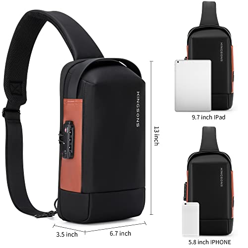 Kingsons Crossbody Bag Sling Backpack - Mini Anti theft Travel Sling Man Bag with Charging Port, Small Chest Shoulder Side Backpack for Traveling, Leisure, Commuting,Fit for 9.7" ipad