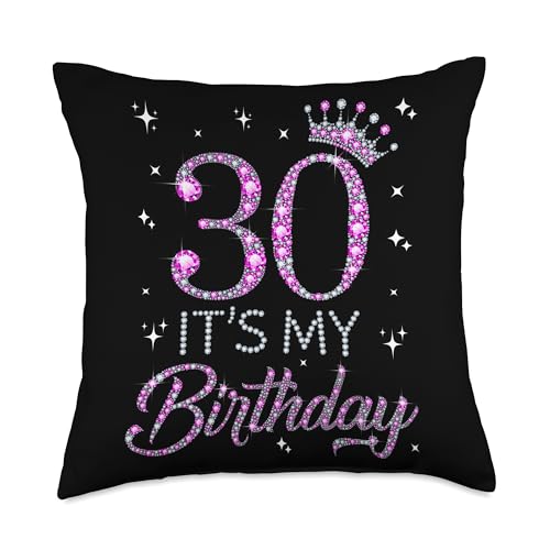 Happy 30 Years Old Men Women Birthday Gift 30 Pink Crown 30th Birthday Gifts for Her Throw Pillow, 18x18, Multicolor