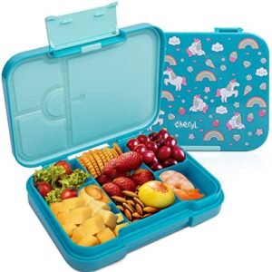 cheryl bento box for kids 27 oz, bento lunch box kids with 6-compartment, lunch containers for kids daycare, inner removable compartment tray dishwasher safe, microwave safe - blue unicorn