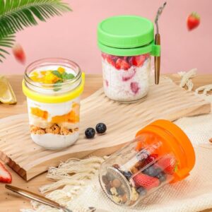 Tekuve 4 Pack Glass Overnight Oats Containers with Lids and Spoon, 16 oz Mason Jars with Airtight Lid for Overnight Oats Meal Prep Chia Yogurt Salad Fruit
