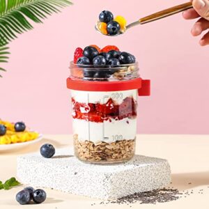 Tekuve 4 Pack Glass Overnight Oats Containers with Lids and Spoon, 16 oz Mason Jars with Airtight Lid for Overnight Oats Meal Prep Chia Yogurt Salad Fruit
