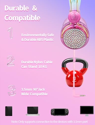 charlxee 𝟐𝟎𝟐𝟑 𝐍𝐞𝐰 Kids Unicorns Headphones with Mic for School/Travel,85dB Volume Limited,Shareport,Unicorns Gifts for Girls,On/Over Ear HD Stereo Wired Headsets with Nylon Cable-Hot Pink