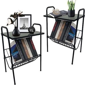 jbikao black end table set of 2, record player stand rectangle shaped side table, nightstand for living room, metal