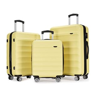 ginzatravel 3-piece luggage set with tsa locks, expandable, and friction-resistant in light yellow - includes 20", 24" & 28" spinner suitcases