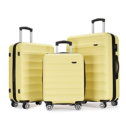 GinzaTravel 3-Piece Luggage Set with TSA Locks, Expandable, and Friction-Resistant in Light Yellow - Includes 20", 24" & 28" Spinner Suitcases