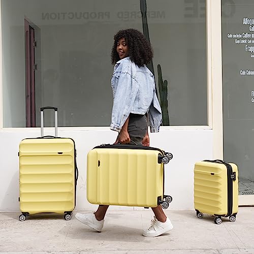 GinzaTravel 3-Piece Luggage Set with TSA Locks, Expandable, and Friction-Resistant in Light Yellow - Includes 20", 24" & 28" Spinner Suitcases