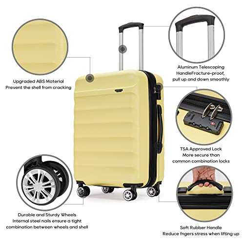 GinzaTravel 3-Piece Luggage Set with TSA Locks, Expandable, and Friction-Resistant in Light Yellow - Includes 20", 24" & 28" Spinner Suitcases