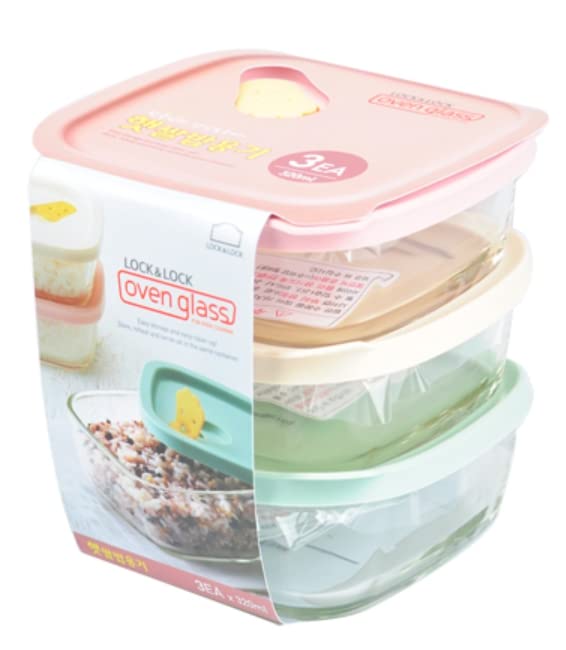 Lock&Lock Oven GLass Cooked Rice Storage Container for Freezer pastel color Set of 3