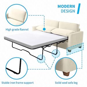 Mjkone 2-in-1 Pull Out Sofa Bed, Full Size Velvet Sleeper Sofa Bed with Folding Mattress, Pull Out Couch Bed for Living Room, Sofa Sleeper for Apartment/Small Spaces (Full, Beige)