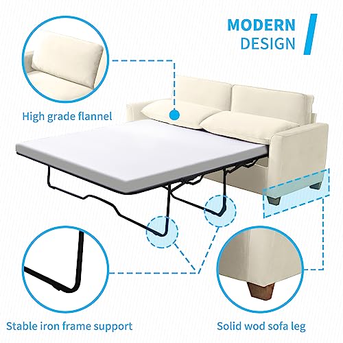 Mjkone 2-in-1 Pull Out Sofa Bed, Full Size Velvet Sleeper Sofa Bed with Folding Mattress, Pull Out Couch Bed for Living Room, Sofa Sleeper for Apartment/Small Spaces (Full, Beige)