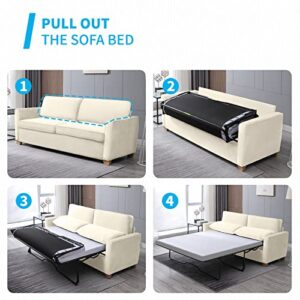 Mjkone 2-in-1 Pull Out Sofa Bed, Full Size Velvet Sleeper Sofa Bed with Folding Mattress, Pull Out Couch Bed for Living Room, Sofa Sleeper for Apartment/Small Spaces (Full, Beige)