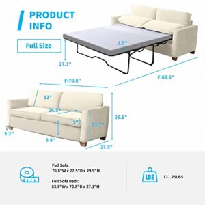 Mjkone 2-in-1 Pull Out Sofa Bed, Full Size Velvet Sleeper Sofa Bed with Folding Mattress, Pull Out Couch Bed for Living Room, Sofa Sleeper for Apartment/Small Spaces (Full, Beige)