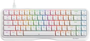 kemove k68se wired 60% gaming mechanical keyboard rgb backlit/lighting strip,linear red switch,dsa profile pbt keycaps windows and mac compatible,white