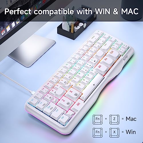 KEMOVE K68se Wired 60% Gaming Mechanical Keyboard RGB Backlit/Lighting Strip,Linear Red Switch,DSA Profile PBT Keycaps Windows and Mac Compatible,White