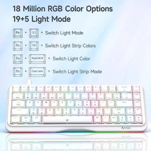 KEMOVE K68se Wired 60% Gaming Mechanical Keyboard RGB Backlit/Lighting Strip,Linear Red Switch,DSA Profile PBT Keycaps Windows and Mac Compatible,White