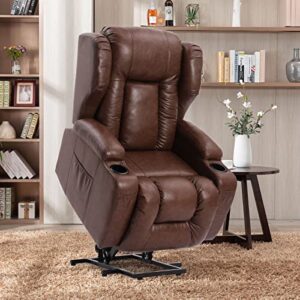 BINGTOO Electric Power Recliner Chair with Massage and Heat Recliner Chairs for Adults, Leather Home Theater Seating with Lumbar Pillow, Cup Holders, USB Port