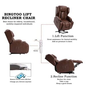 BINGTOO Electric Power Recliner Chair with Massage and Heat Recliner Chairs for Adults, Leather Home Theater Seating with Lumbar Pillow, Cup Holders, USB Port