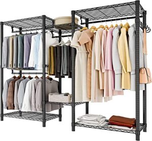 gaomon clothes rack, heavy duty clothing racks for hanging clothes, armoires freestanding clothing organizer with adjustable shelves & 4 side hooks (diameter 1.0 inch)