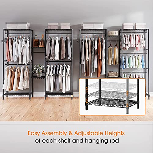 Gaomon Clothes Rack, Heavy Duty Clothing Racks for Hanging Clothes, Armoires Freestanding Clothing Organizer with Adjustable Shelves & 4 Side Hooks (Diameter 1.0 inch)