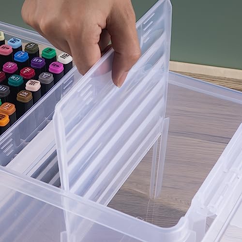 SUNMAIO Greeting Card Storage bin with 3 Removable Dividers and a marker holder, Photo organizer case for Photo,Scrapbook,Craft, Marker, Crayon