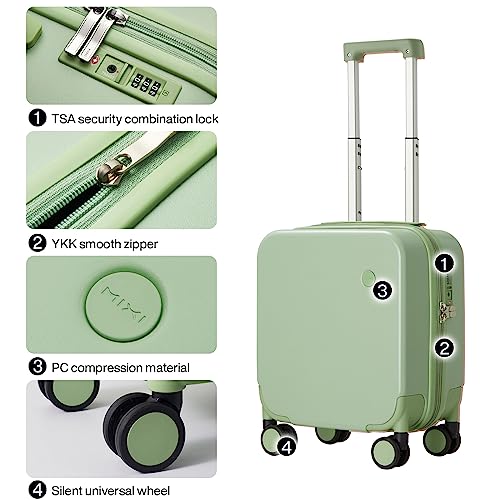 14 Inch Underseat Luggage Carry on Suitcase Free Boarding Personal Item, Mixi Spinner Wheels Hardshell Lightweight PC Suitcases for Short Travel, Avocado Green