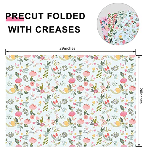 PlandRichW Floral Wrapping Paper Folded Sheets for Women Girls Baby, 12 Sheets Recycled Gift Wrapping Paper for Wedding, Birthday, Mother's Day, Party, Baby Shower, Precut 20" X 29"