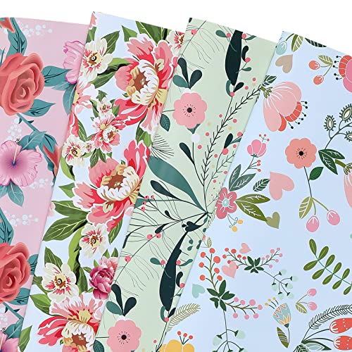 PlandRichW Floral Wrapping Paper Folded Sheets for Women Girls Baby, 12 Sheets Recycled Gift Wrapping Paper for Wedding, Birthday, Mother's Day, Party, Baby Shower, Precut 20" X 29"