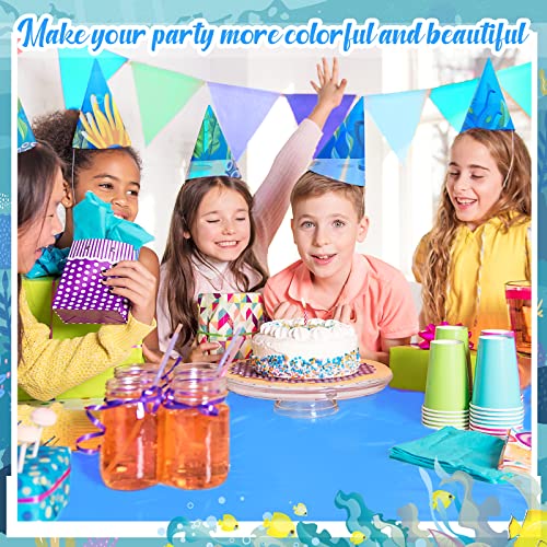 12 Pcs Plastic Table Cloth Disposable Table Cover Plastic Table Cloth for Indoor or Outdoor Tables Parties Picnic Birthdays and Weddings, 54" x 108" (Lake Blue,Sky Blue,Dark Blue)