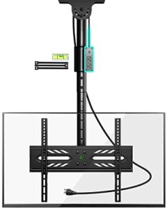 greenstell ceiling tv mount with power outlet, tv mount for 26-65 inch tvs, tv ceiling mount with 900j surge protection, swivel, tilt and 6 height adjustable, max vesa 400x400mm, holds up to 110lbs