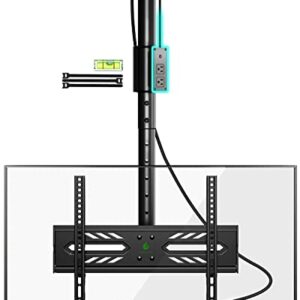 Greenstell Ceiling TV Mount with Power Outlet, TV Mount for 26-65 inch TVs, TV Ceiling Mount with 900J Surge Protection, Swivel, Tilt and 6 Height Adjustable, Max VESA 400x400mm, Holds up to 110Lbs