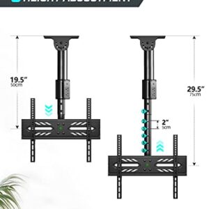 Greenstell Ceiling TV Mount with Power Outlet, TV Mount for 26-65 inch TVs, TV Ceiling Mount with 900J Surge Protection, Swivel, Tilt and 6 Height Adjustable, Max VESA 400x400mm, Holds up to 110Lbs