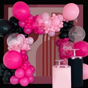 INFLORAL Black and Hot Pink Balloons Garland Arch Kit, 160 PCS Rose Red Black Pink Balloons Set, Latex Balloons Birthday Balloons for Party Decoration