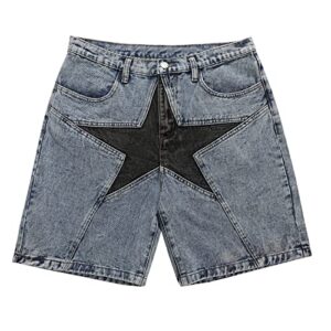 aelfric eden men's star patchwork denim shorts mid rise stretchy patchwork jeans shorts casual denim shorts streetwear
