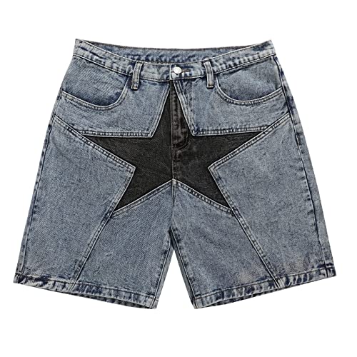 Aelfric Eden Men's Star Patchwork Denim Shorts Mid Rise Stretchy Patchwork Jeans Shorts Casual Denim Shorts Streetwear