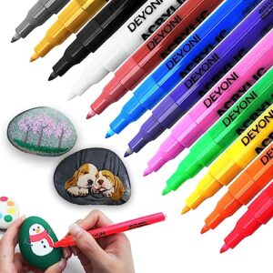 deyoni 12 colors acrylic paint pens for kid 0.7mm,extra fine paint pens acrylic markers canvas, rock painting, wood, fabric, ceramic, stone, metal,art supplies