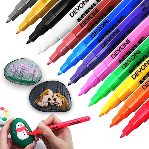 DEYONI 12 Colors Acrylic Paint pens for kid 0.7mm,Extra Fine Paint Pens Acrylic Markers Canvas, Rock Painting, Wood, Fabric, Ceramic, Stone, Metal,art supplies